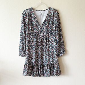 J.Crew Boho Cottagecore Floral Long Sleeve Ruffle Hem Mini Dress Size Small